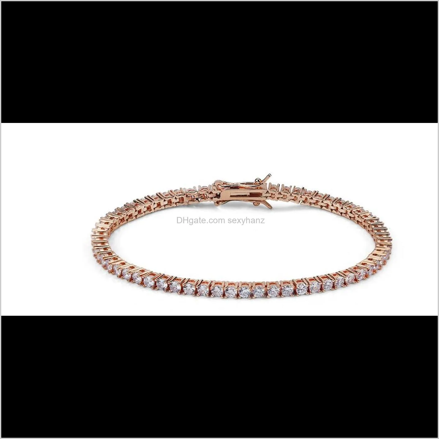 hip-hop 4mm gold bracelet microzircon bracelet european and american men`s jewelry gold silver rose gold three colors