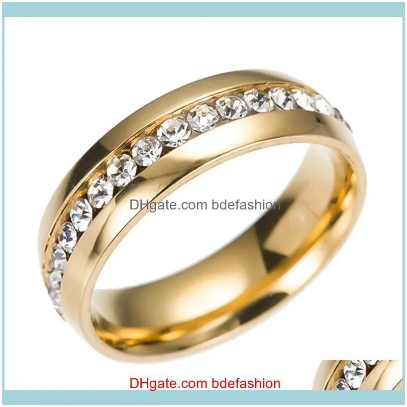 316L Stainless Steel Crystal Wedding Rings Row diamond Gold Ring Finger Couple Ring hip hop jewelry women rings