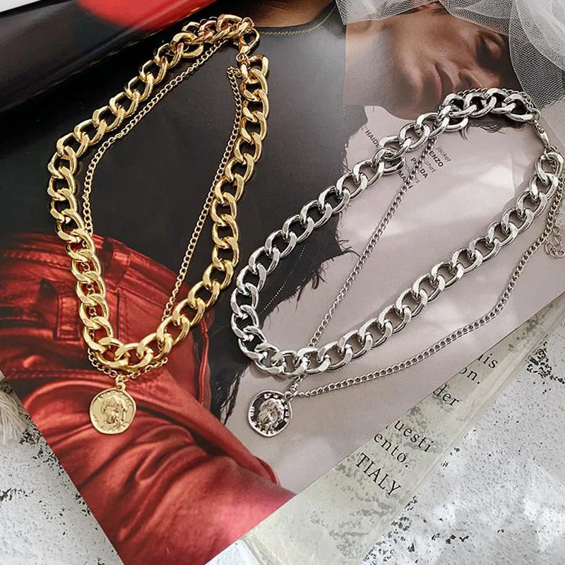 Hip Hop Necklaces Double Layer Queen Coin Head Short Clavicle Chain Thick For Women Choker Party Jewelry From 2 49 DHgate