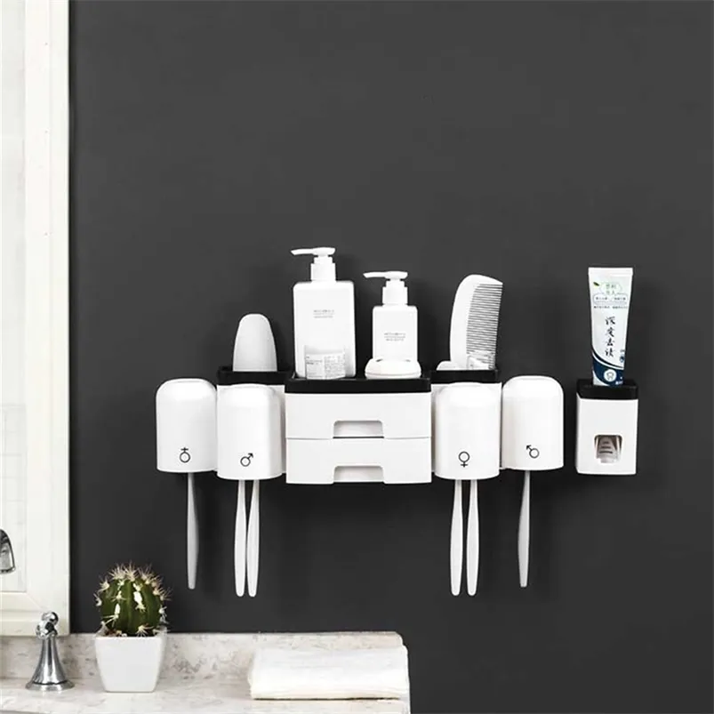 Porte-brosse à dents mural étui distributeur de dentifrice automatique presse-agrumes étagère de rangement pour la maison ensembles d'accessoires de salle de bain 210423