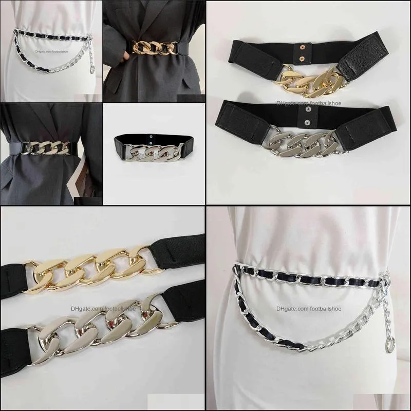 Gold chain belt elastic silver metal waist belts for women ceiture femme stretch cummerbunds ladies coat ketting riem waistband