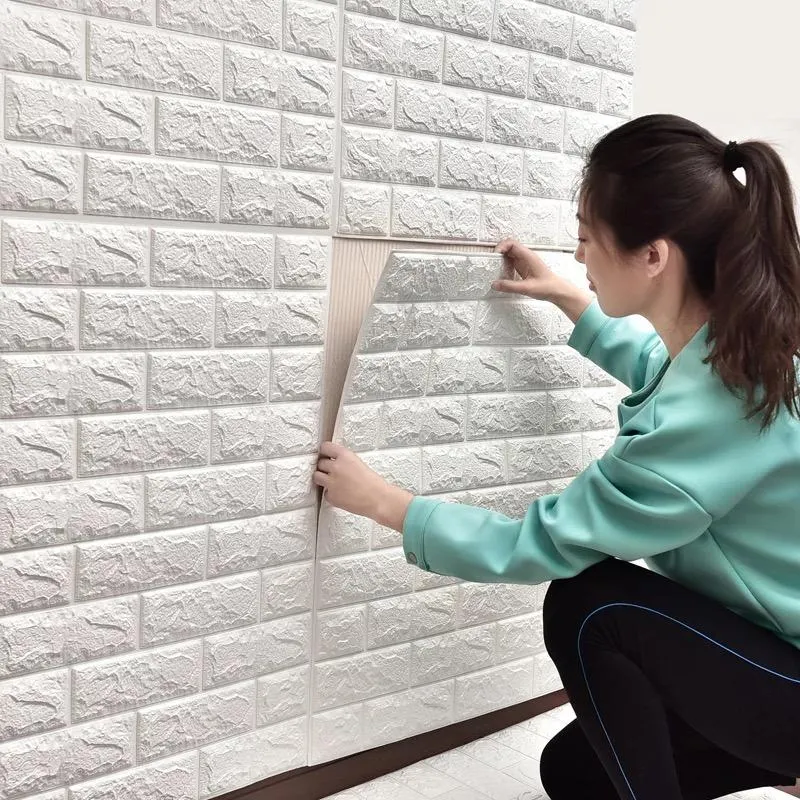 배경 화면 3D 벽 스티커 롤 자기 접착 벽지 모조 벽돌 비행기 벽을위한 홈 장식 Papel De Pared