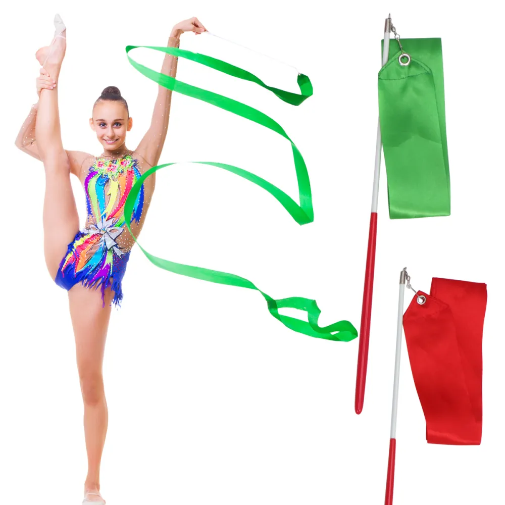 Rhythmic Gymnastik Gimnasia Ritmica RG Ribbon 4 meter Barn Vuxen Props Dancing Stick 5cm Bredd Sport EquipMemnt Multi Colors