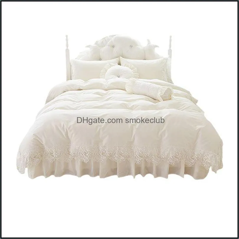 Bedding Sets Wedding Lace Bedspread Princess Queen King Size 4/6pcs Girls Ruffles Duvet Cover Bed Skirt Cotton Bedclothes