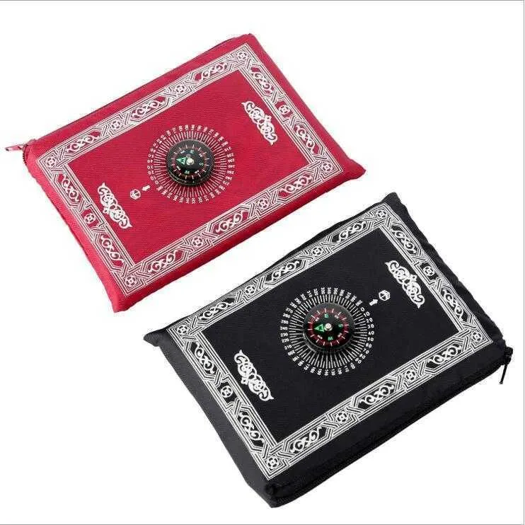 Islamic Prayer Rug Portable Braided Mat Carpets Zipper Compass Blankets Pocket Rugs Muslim Worship Blanket ZYY794