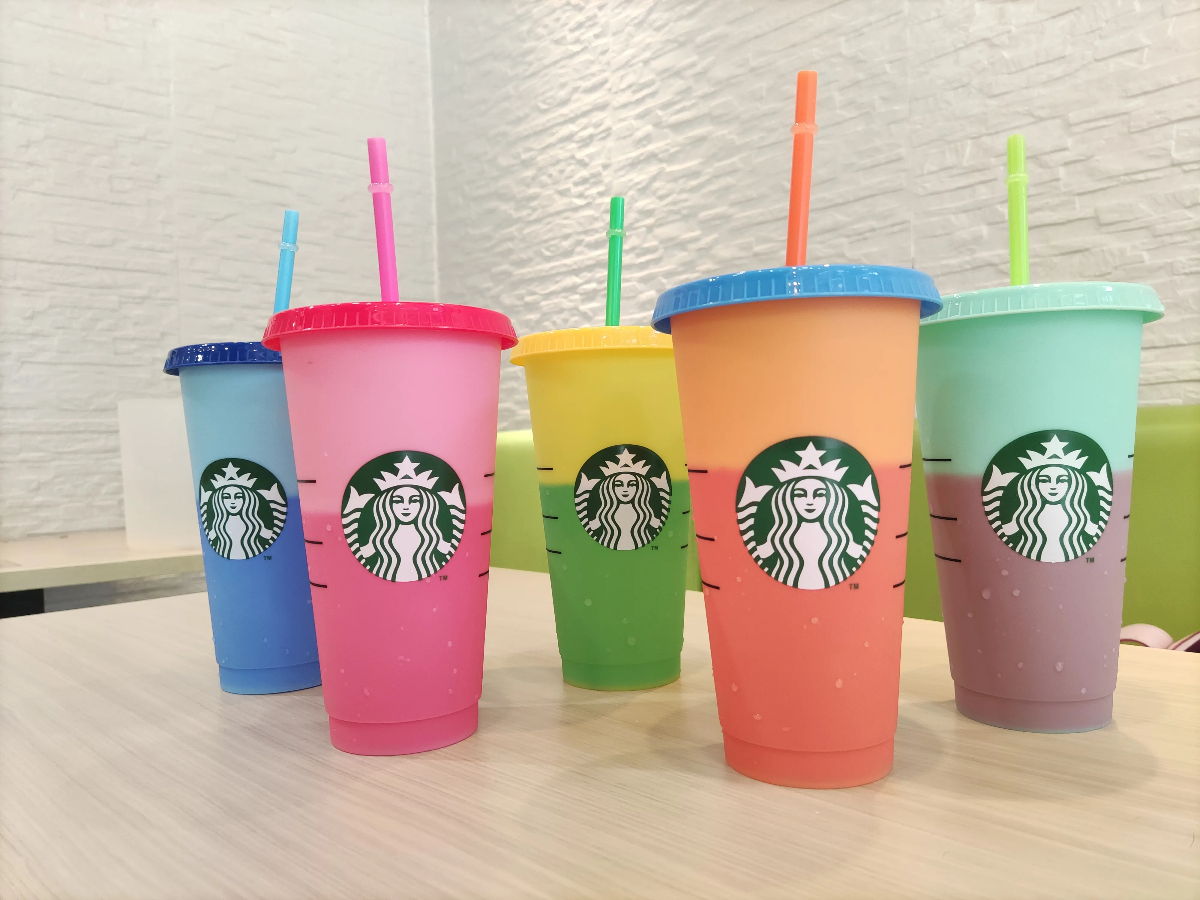 5pcs Straw Coffee Cup Plastic Tumbler With Straw And Lid Reusable