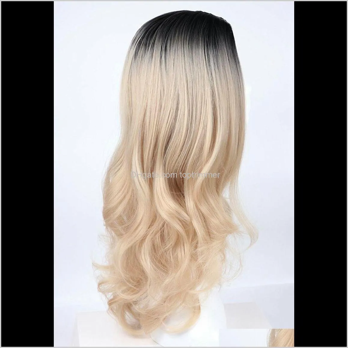 Z&F Hot Long Wavy Synthetic Wigs Fashion Hair Wigs Charming Curly Ombre Black to Blonde Color Wigs for Women