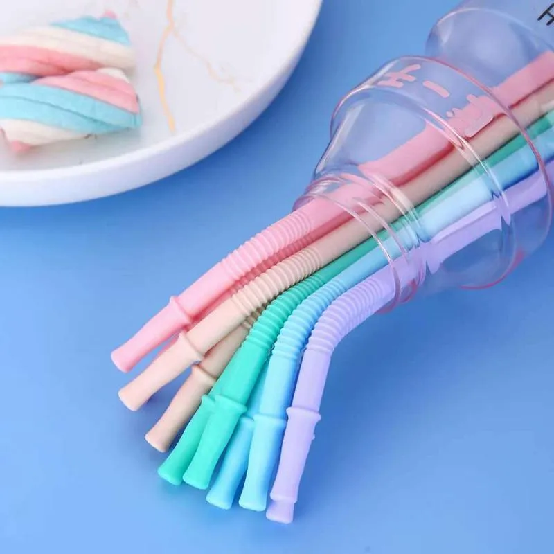 Silicone Straws Food Grade Cold And Heat Resistant Color Folding Elbows Straws Cycle Washable Juice Drink Party Dessert Decoration Tube