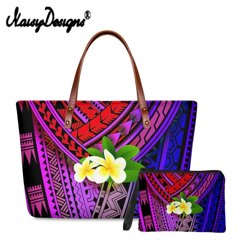 Aftonväskor Noisydesigns Plumeria Blommor med Polynesian Print Kvinnor Lyxig axelväska och handväska Gradient Lady Handväska Koppling Bolsa Mujer