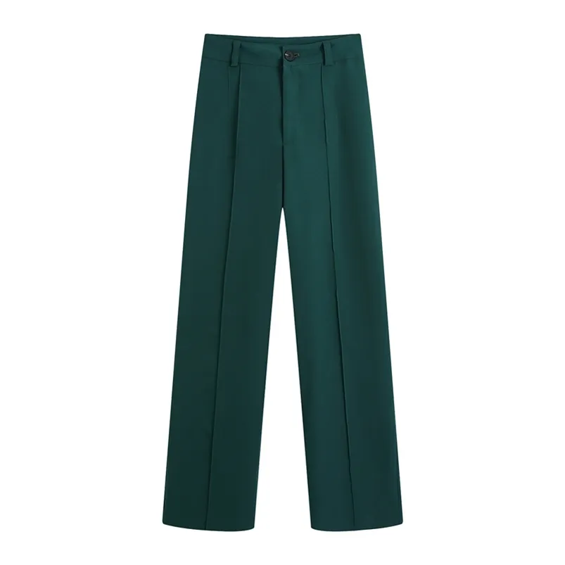 Pantalon femme mode taille haute bouteille vert lâche long costume pantalon décontracté femme pantalon large jambe 210721