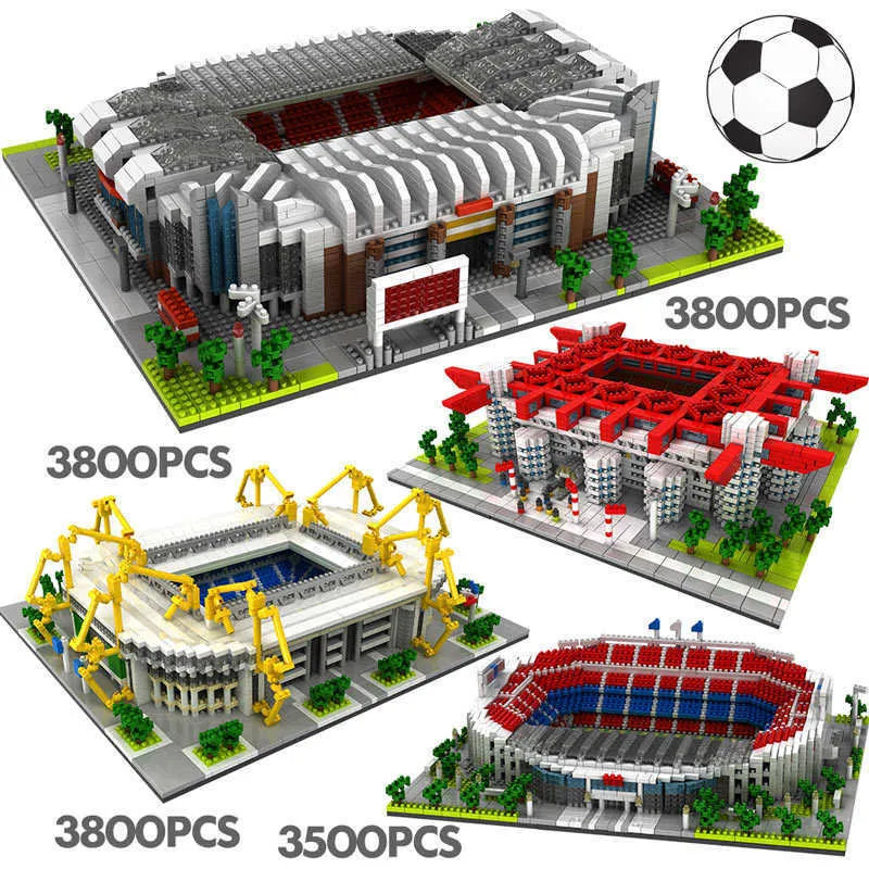Mini beroemde architectuur voetbalveld bouwstenen voetbal kamp Nou signaal lduna park model stenen speelgoed voor kinderen x0902