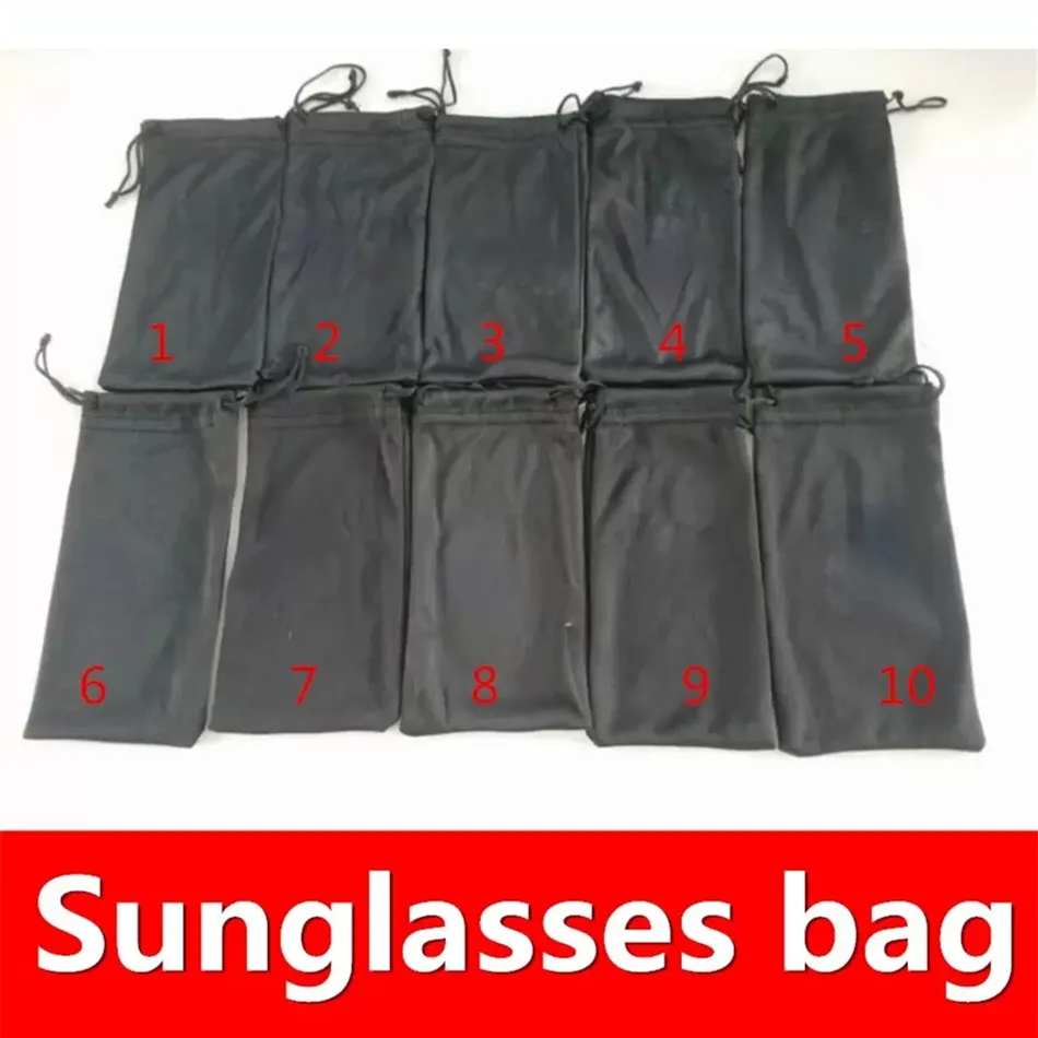 Sacos pretos Óculos de sol Bolsas da marca Sun Glasses Acessórios 10 Estilos Opções de luxo para tamanho normal MOQ = 20pcs