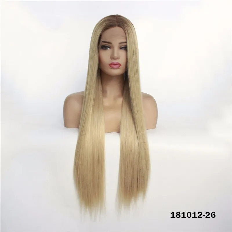 シルキーストレート合成レースフロントウィッグシミュレーションの人間の髪のウィッグオンブルカラー20エディション181012-26