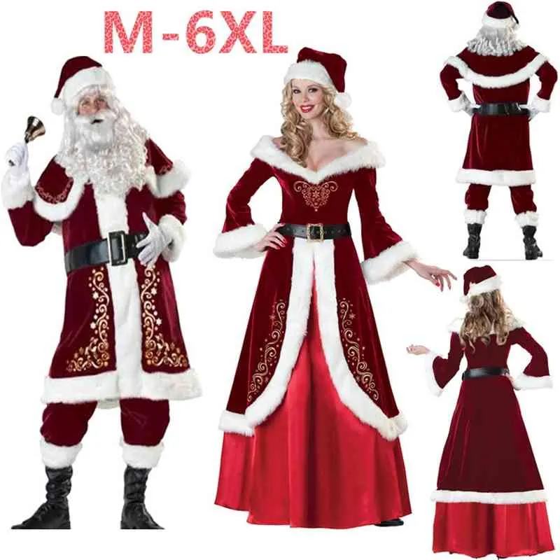 M-6XL Kerst Santa Claus Kostuum Cosplay Kleding Fancy Dress In Men 7pcs / Lot Pak voor volwassenen