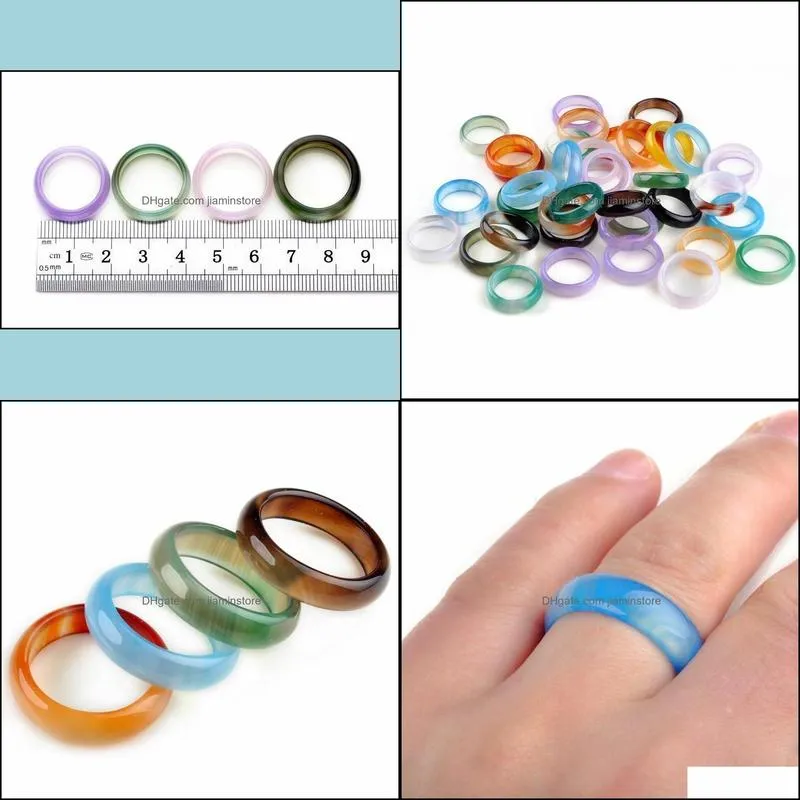 20pcs Wholesale Lots Colorful Mix Natural Agate Band Gemstone Rings Jade Jewelry