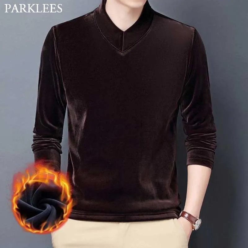 Mens V Neck Velvet Sweatshirt Män Märke Elegant Stil Män Velour Sweatshirts Mysig Varm Casual Base Kläder Sweat Homme 210522