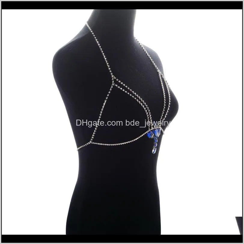 popular fashion sparkling rhinestone halter neck sexy sapphire crystal bikini  chain holiday gift shipping