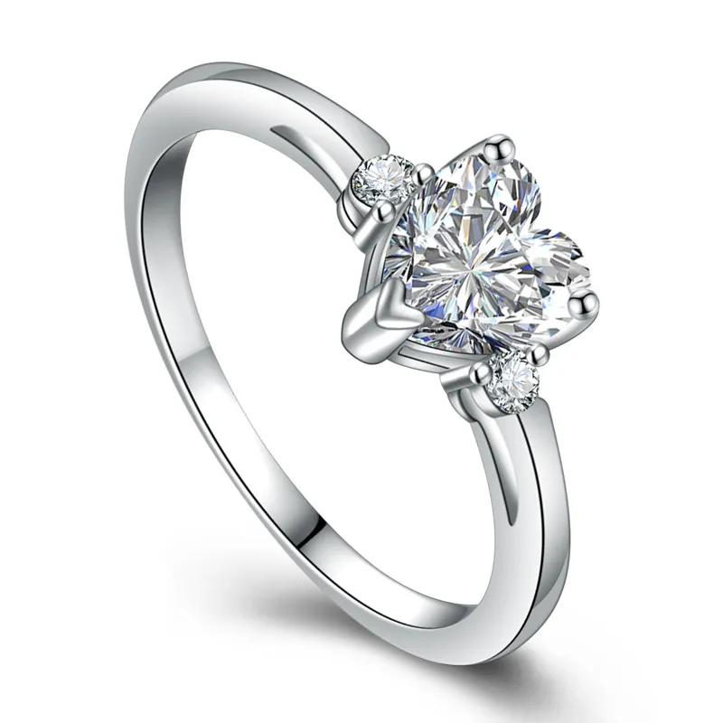 Simple Heart Solitaire Ring 925 Серебряный серебряный подарок на вечность обручальные обручальные кольца для женщин