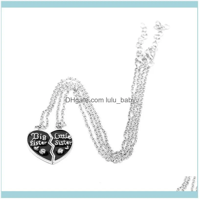 Pendant Necklaces Children Friends Cute Pink Black Rhinestone Heart BFF 2 Necklace Friendship Jewelry Gifts For Kids