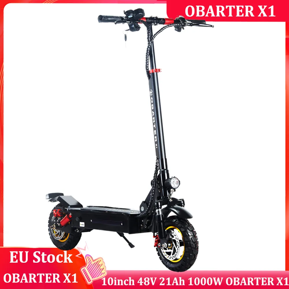 Ücretsiz KDV AB / ABD Stok Obarter X1 10 inç 48 V 21Ah Çift Motor 1000 W Üst Hız 45km / H Güçlü Yetişkinler Elektrikli Scooter