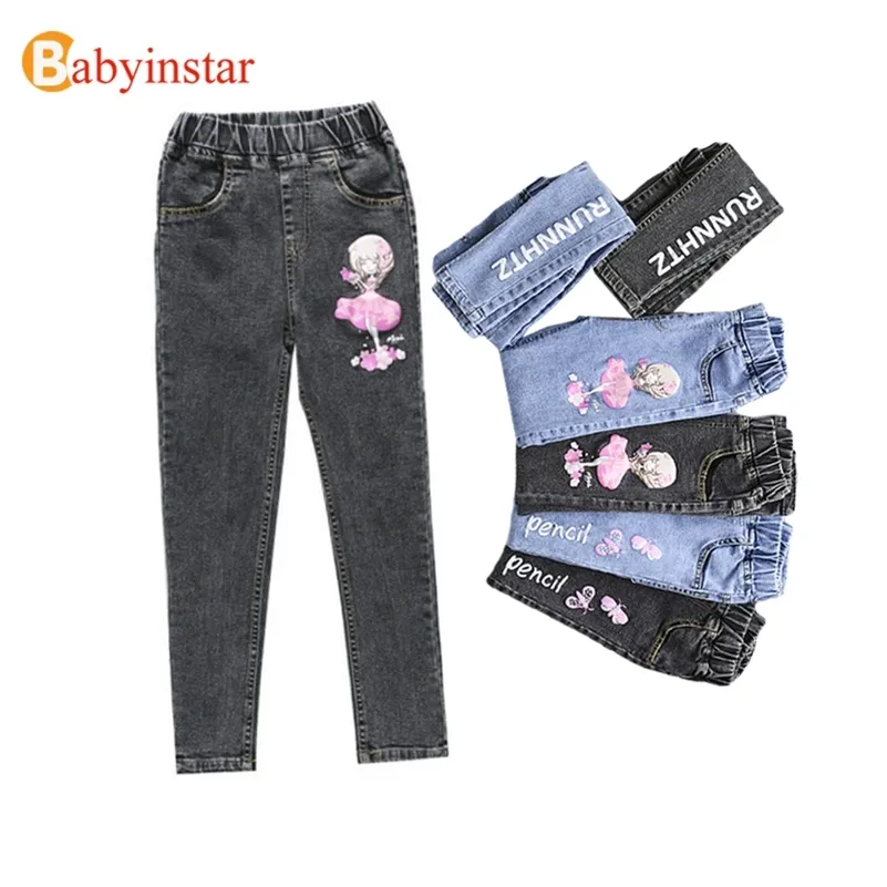 Babyinstar 6 estilo lápis jeans para 4-10 anos velho criança desgaste bebê menina roupas moda jeans calças meninas jeans 210317