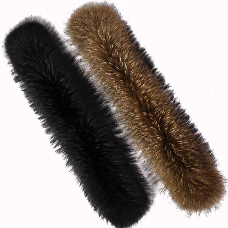 Qearlstar Real Raccoon Fur Collar 100% Naturlig Fur Scarf 75 * 12cm Fluffy Jackor Hooded Fur Scraves Vinterkläder Tillbehör H0923