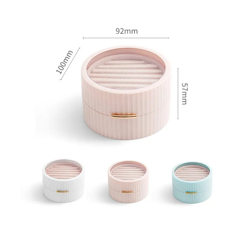 Mini Double Layer Flannel Jewelry Storage Boxes Round Protable Jewelries Package Holder for Ring Earring Bracelet Necklace