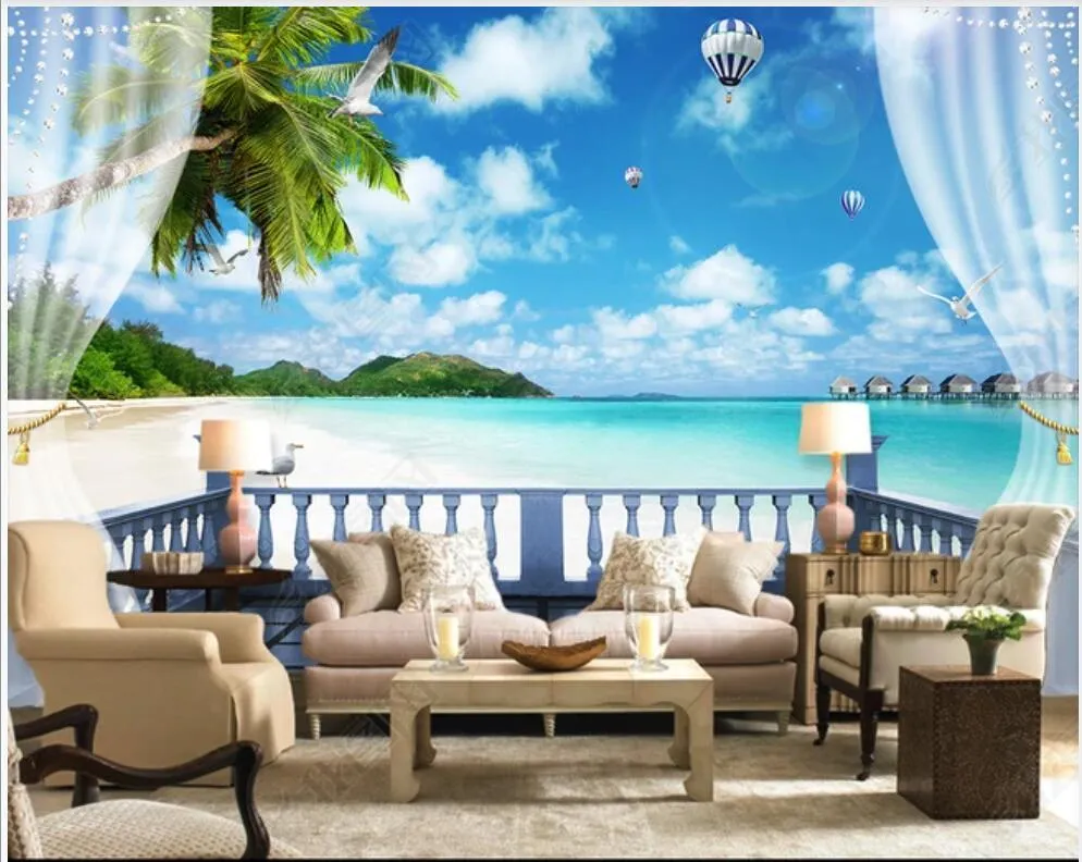 壁紙3D壁紙注文PO壁画海辺のビーチココナッツツリーリゾート風景ルームロールの壁の家の装飾