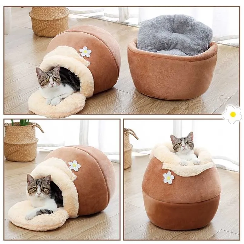 3-in-1-Haustierbett für Katzen und Hunde, weiches Nest, Zwingerbett, Haus, topfförmige Höhle, Schlafsack, Matte, Polster, Zelt, Winter, warm, gemütlich, 211111