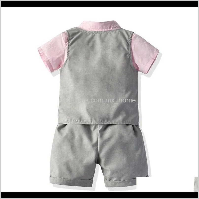 kids boys designer clothes toddler infant striped waistcoat shorts solid shirt tie formal suit children clothes 1-6t 08