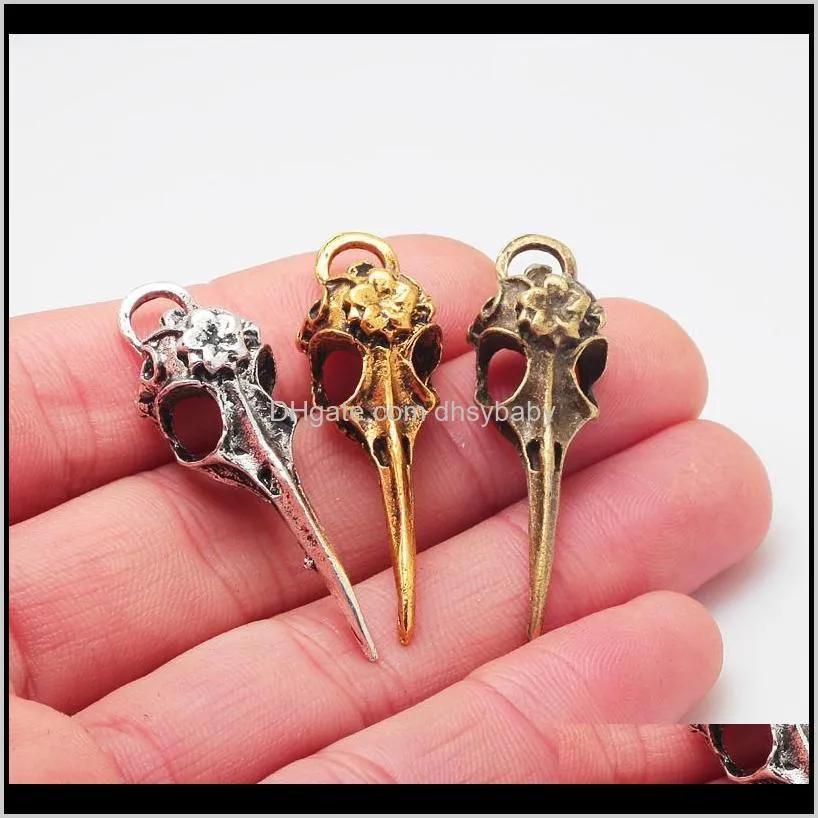 DHgate Charms Wholesale Three Colors Fashion Vintage Metal Zinc Alloy 3D Skull Bird Head Fit Jewelry Making Pendant Charms 16Pcs Lot 7098 Nofyu Boemr Jewelry