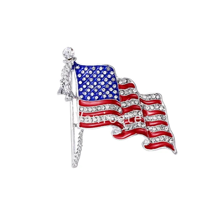 Party Favor 4.4 * 3.9cm pin US flag Brooch Rhinestone badge oil drop Suitable for men and women T2I52525