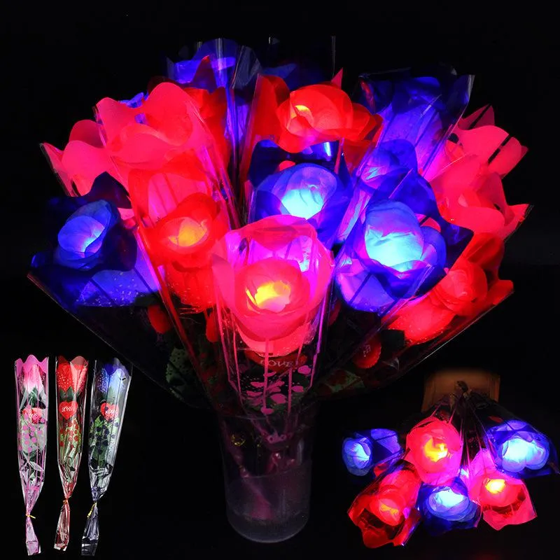 LED Light Up Rose Flower Glowing Valentines Day Wedding Decoration Fake Flowers Party Supplies Decorations simulation rose DH8550