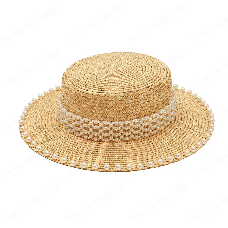 Mode Frauen Natürliche Weizen Stroh Hüte Band Krawatte 7 cm Krempe Boater Hut Derby Strand Sonne Kappe Dame Sommer Breite krempe Schützen Hüte