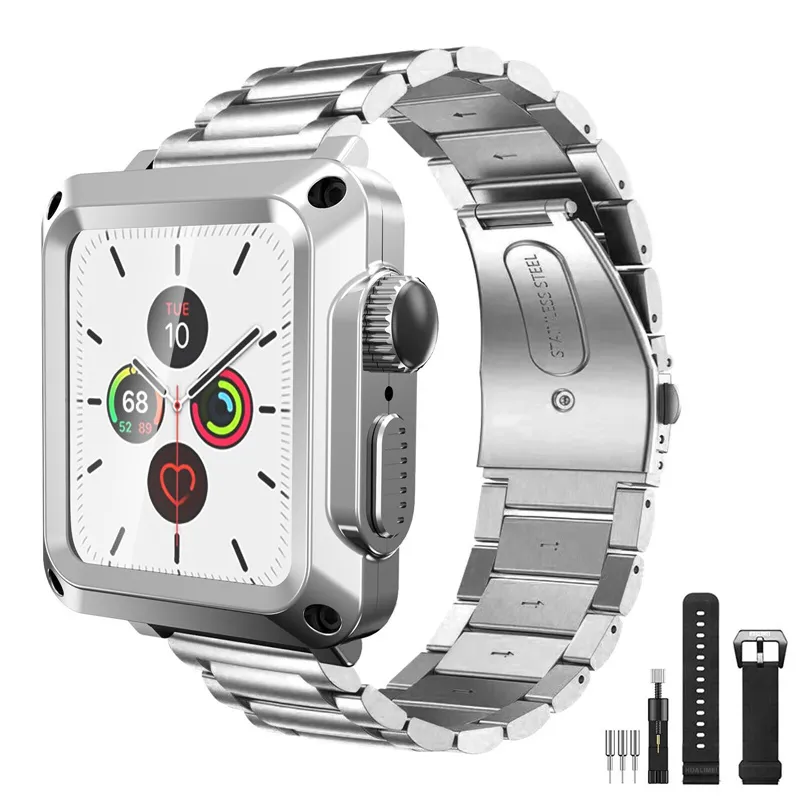 Für Apple Watch Serie 6, 5, 4, 3, Edelstahl-Schutzhülle, Bandabdeckung, iWatch 38 mm, 42 mm, 40 mm, 44 mm