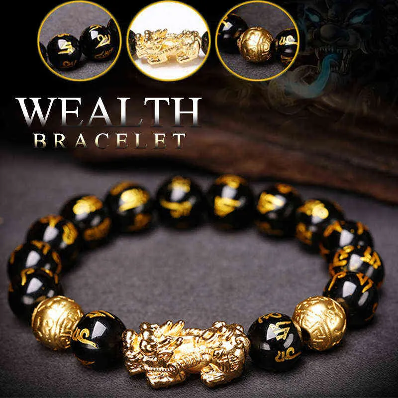 Obsidian Stone Beads Bracelet Pixiu Black Wealth Feng Shui S Luck