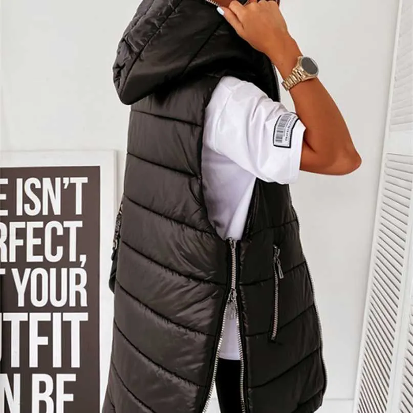 Jesień i zima damska płaszcz kamizelka średniej długości kamizelka plus rozmiar streetwear bez rękawów kurtka pikowana 211120