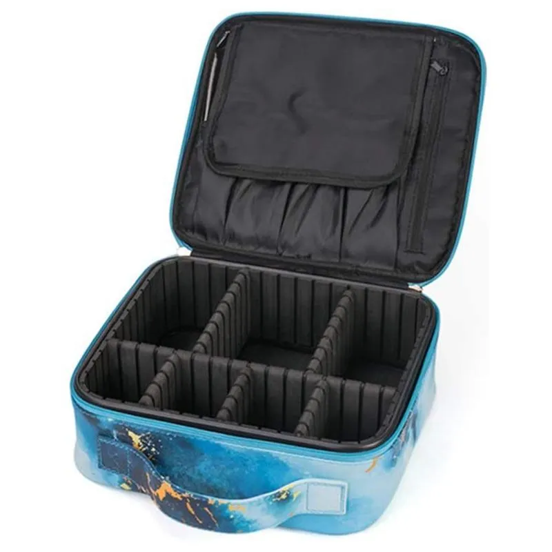 -Travel Cosmetic Case With Adjustable Partition Storage Bag Portable Box Brush Holder,Blue Bags & Cases