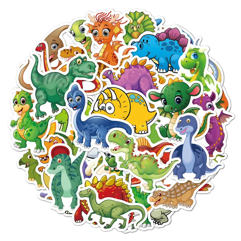 Adesivos da série do dinossauro dos desenhos animados 50 pcs Decalques dos grafittis de Rex de Tiranossaurus para jogos capacete do capacete Scooter de água do scooter da motocicleta Brinquedo dos brinquedos do presente dos brinquedos