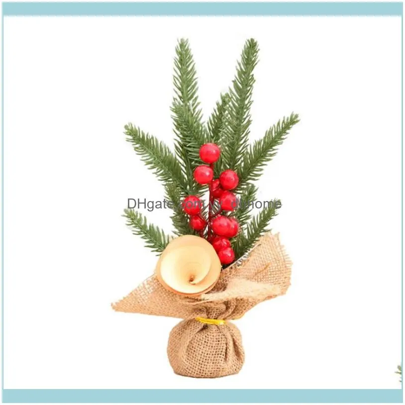 25CM Artificial Christmas Tree With Red Berries Pine Cone Holiday Tabletop Decoration Household Small Party Supplies1