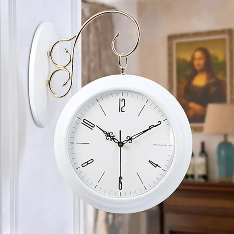 Настенные часы Твердые Деревянные Часы Двухсторонняя Гостиная Nordic Современная Мода Две Боковые Relogio Parede Часы Home Decor 50Q327