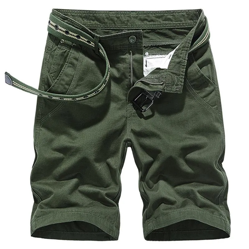 Pantalones cortos para hombre ISurvivor 2021 para hombre, Color sólido, informal, a la moda, con múltiples bolsillos, Cargo, ajustado, de talla grande, para verano, hasta la rodilla