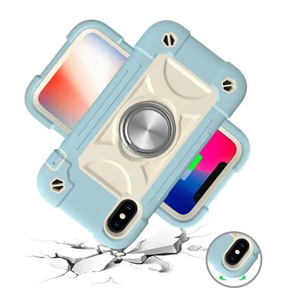 Magnetische Metallringhalter-Stand-Verteidigerhüllen für iPhone 15 14 13 12 Mini 11 Pro Max XR XS 6 7 8 plus 3-in-1-Rüstung Weiche Silikon-Hart-PC-stoßfeste Abdeckung