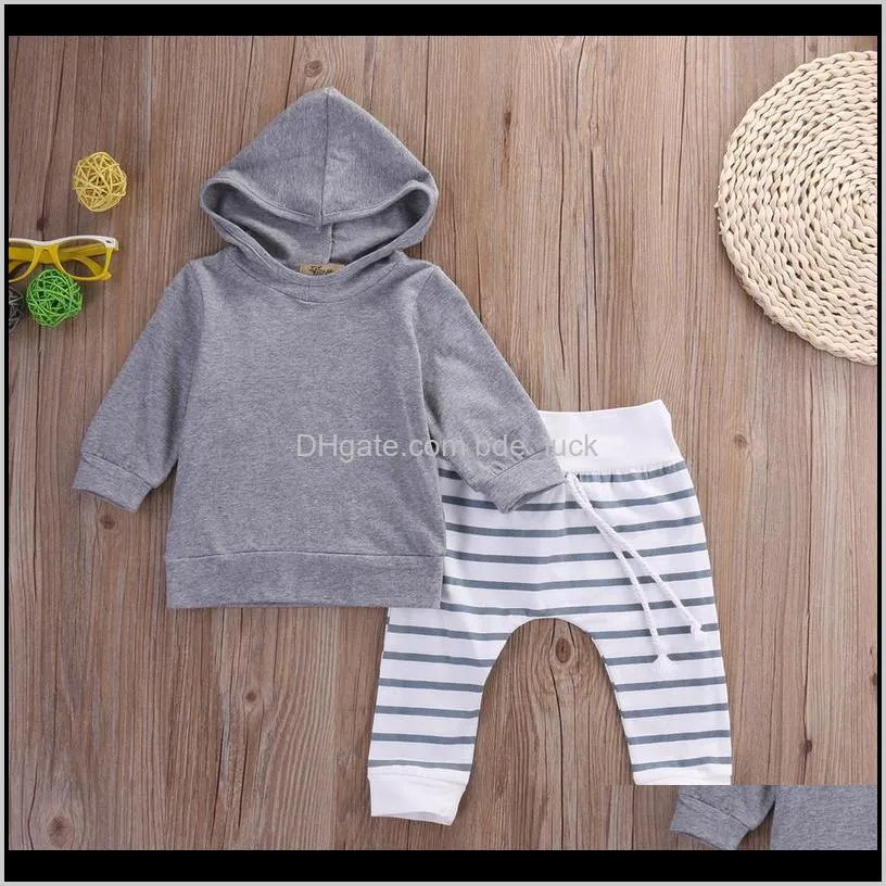 Autumn Warm 2PCS Baby Gray Clothing Boys&Girl Hooded Tops Sweatshirt Pants Outfit 0-24M
