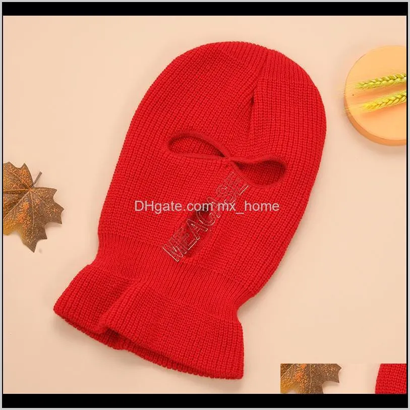 three holes trooper mask skimask winter warm knitted beanie hat solid knit slouchy beanies full head face shield crochet caps ear muff