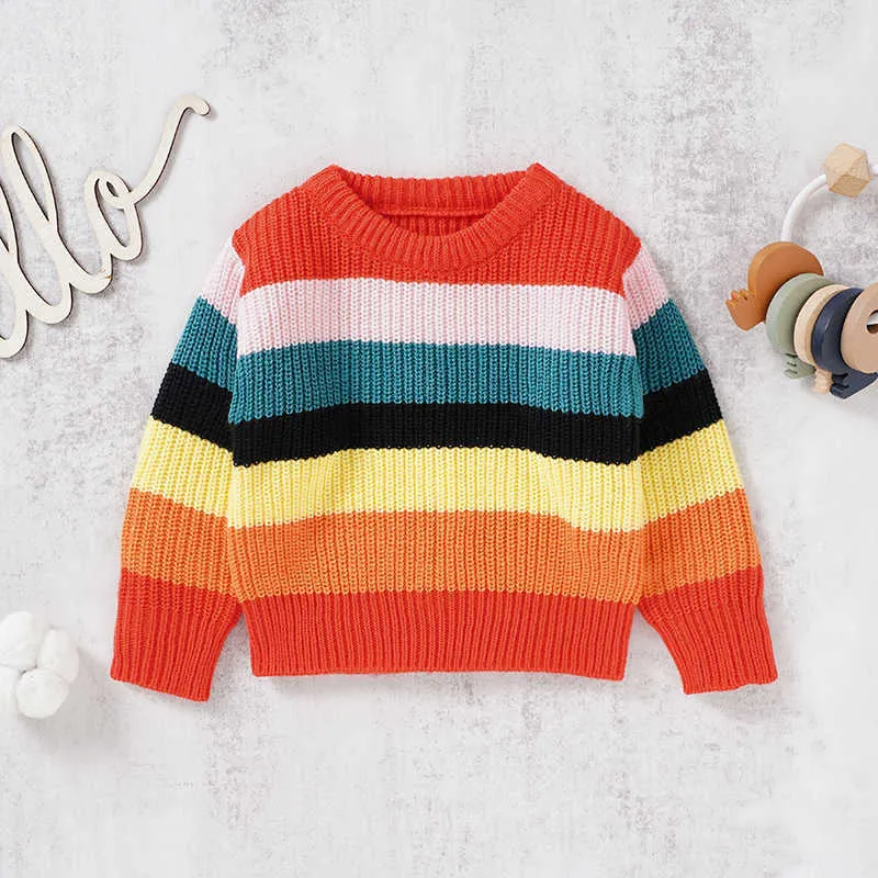 Bébé pull à manches longues automne tricot nouveau-né fille garçon haut pull mode arc-en-ciel rayé enfant en bas âge vêtements chauds vêtements d'extérieur Y1024