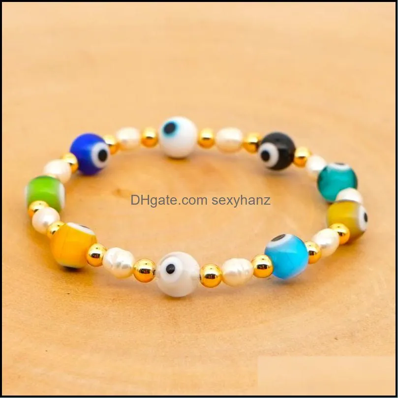 Turkish Evil Eye Bracelet For Women Real Pearls Bracelets Jewelry Bohemian Handmade Pulseras Mujer Moda Ins Beaded, Strands