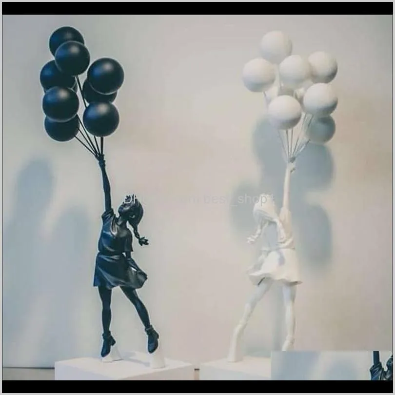 luxurious balloon girl statues banksy flying balloons girl art sculpture resin craft home decoration christmas gift 57cm