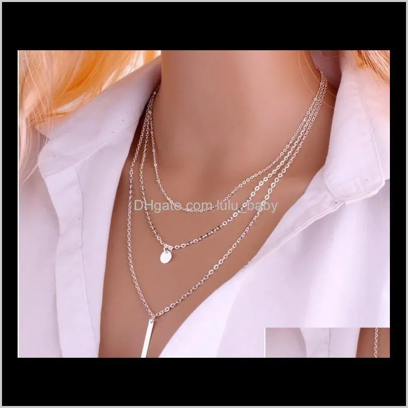trendy Necklace For Women Long Y Bar Coin Charm Necklace Simple Multilayer Minimalist Sequins Chain for Girls(Gold, Silver)