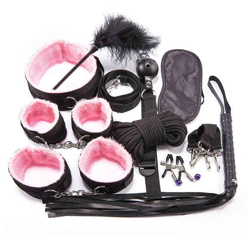 Bondages Black BDSM Kits Sex Products Erotic Toys Adults Bondage Set  Handcuffs Nipple Clamps Gag Whip Rope For Couples 1122 From Sexvibrators,  $13.91